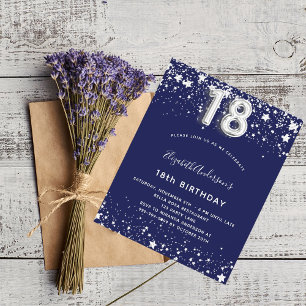18th birthday navy blue silver budget invitation flyer
