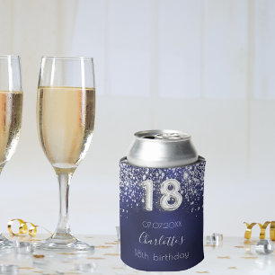 18th birthday navy blue silver glitter dust name can cooler