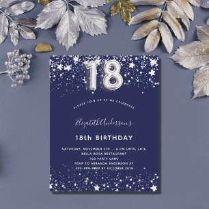 18th birthday navy blue silver invitation