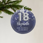 18th birthday navy blue silver stars glass tree decoration<br><div class="desc">A navy blue background colour with faux silver stars. The blue colour is uneven.  Add your name,  text/date</div>