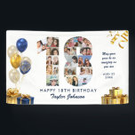 18th Birthday Number 18 Photo Collage White Gold Banner<br><div class="desc">Make a big statement on their big day with this Custom Photo Collage Birthday Party Banner. Turn your favorite memories into a stunning visual celebration. Featuring a bold number-shaped photo collage, this design allows you to showcase a lifetime of highlights or the best moments from the past year. Whether it’s...</div>