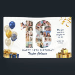 18th Birthday Number 18 Photo Collage White Gold Banner<br><div class="desc">Make a big statement on their big day with this Custom Photo Collage Birthday Party Banner. Turn your favorite memories into a stunning visual celebration. Featuring a bold number-shaped photo collage, this design allows you to showcase a lifetime of highlights or the best moments from the past year. Whether it’s...</div>