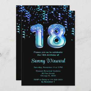 18th Birthday Ocean Balloons with Confetti Invitation