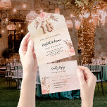 18th birthday pampas grass rose pink florals RSVP All In One Invitation<br><div class="desc">A rustic rose gold and blush pink gradient backround decorated with blush pink florals and pampas grass. Personalise and add your name,  and the details. Black coloured letters.  Number 18 is written with a rose gold balloons style font.</div>