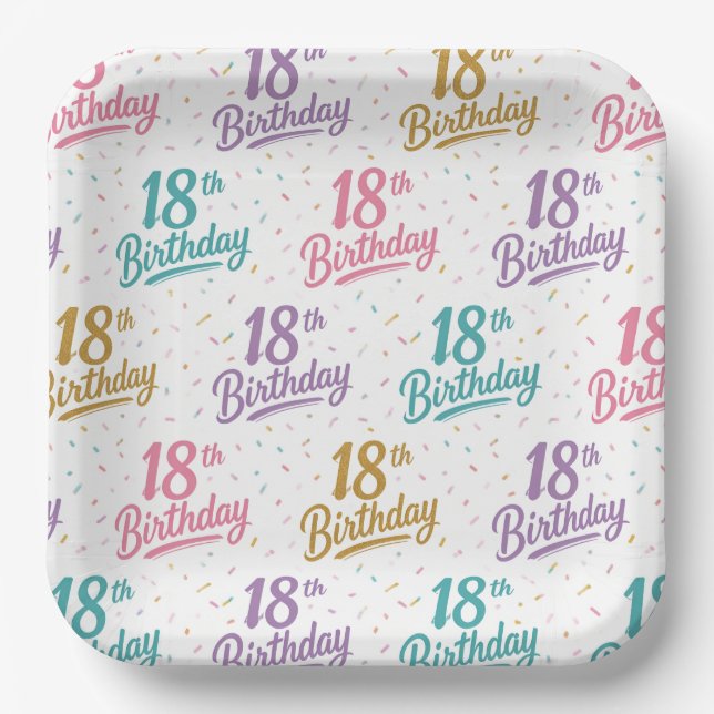 18th Birthday Paper Plates, Eighteenth Party Plate (Front)