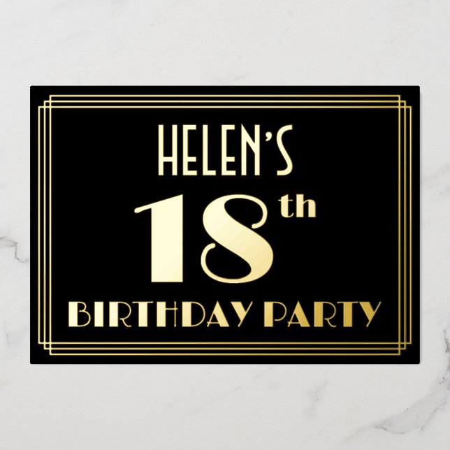 18th Birthday Party: Art Deco Look “18”, w/ Name (Front)