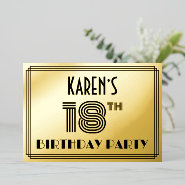 18th Birthday Party — Art Deco Style “18” & Name (Standing Front)