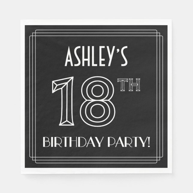 18th Birthday Party: Art Deco Style + Custom Name Napkin (Front)