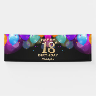 18th Birthday Party Black and Gold Balloons Banner