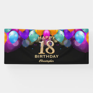 18th Birthday Party Black and Gold Balloons Banner