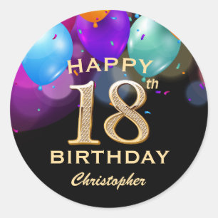 18th Birthday Party Black and Gold Balloons Classic Round Sticker