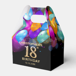 18th Birthday Party Black and Gold Balloons Favour Box