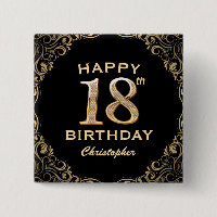 18th Birthday Party Black and Gold Glitter Frame
