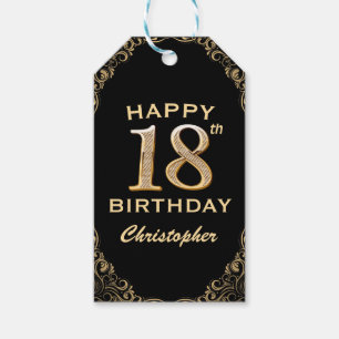 18th Birthday Party Black and Gold Glitter Frame Gift Tags