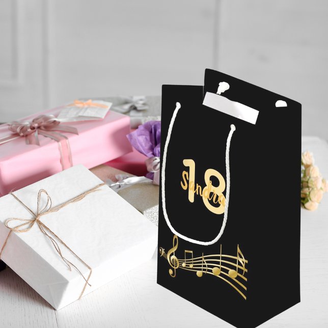 18th Birthday party black gold music notes name Small Gift Bag (Creator Uploaded)