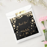 18th birthday party black gold thank you diamonds favour bags<br><div class="desc">An elegant and glamourous 18th birthday favour bag. Black backdrop and golden coloured faux diamonds. With the text: Thank You!  Templates for a name,  date of birth and date of anniversary and age number. Golden letters.</div>