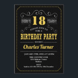 18th Birthday Party - Black Gold White Invitation<br><div class="desc">18th Birthday Party Invitation.
Elegant black,  gold white retro design with chalkboard pattern and script font. Cheers to 18 years! Message me if you need further customization.</div>
