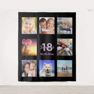 18th birthday party black photo collage tapestry