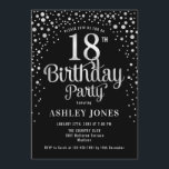 18th Birthday Party - Black & Silver Invitation<br><div class="desc">18th Birthday Party Invitation.
Elegant design in black and faux glitter silver. Features stylish script font and confetti. Message me if you need custom age.</div>