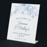 18th Birthday Party Blue Rose Floral Welcome Pedestal Sign<br><div class="desc">Welcome your guests in style with this blue floral welcome sign. All text is editable.</div>