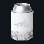18th Birthday Party Blue White Floral Custom Can Cooler<br><div class="desc">Elegant white rose and blue wildflower floral arrangement decorates the bottom of this 18th birthday party personalised can cooler. 18th is written in a modern script font. The remainder of the text is a spacious serif.</div>