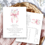 18th Birthday Party Blush Pink Bow Wildflower Invitation Postcard<br><div class="desc">A feminine pink coquette bow is decorated with small pink and purple wildflowers.</div>