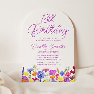 18th Birthday Party Boho Purple Wildflower Arch Invitation