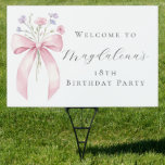 18th Birthday Party Bow Wildflower Custom Yard Garden Sign<br><div class="desc">Elegant spring watercolor flowers create a beautiful and feminine bouquet that is accented with chic line art. A trendy font combination gives it a modern aesthetic. All of the text is editable.</div>