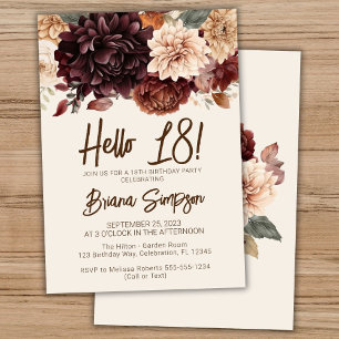 18th Birthday Party Brown Beige Ivory Floral Invitation