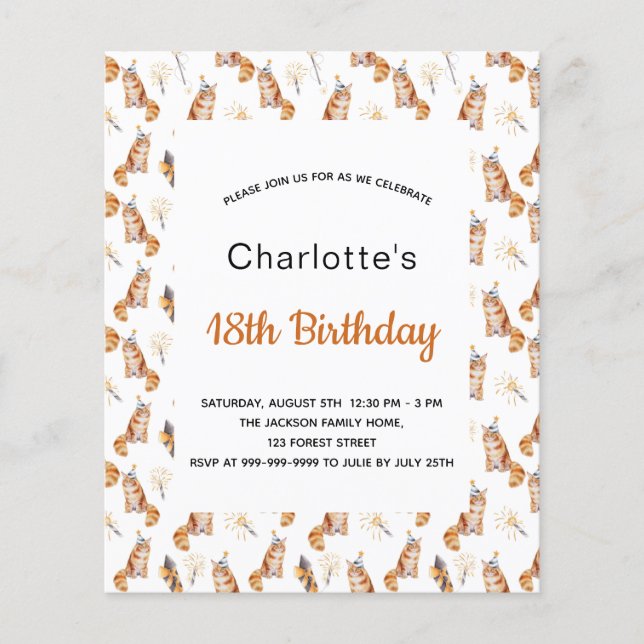 18th birthday party cats white golden budget  flyer (Front)
