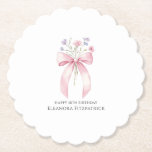 18th Birthday Party Custom Coaster Bow Wildflower<br><div class="desc">A pretty blush pink bow is decorated with dainty purple and pink wildflowers. The birthday celebrant's name and Happy Birthday follow. All text is editable.</div>