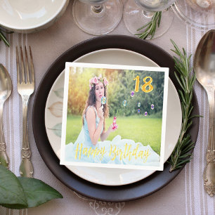 18th birthday party custom photo faux gold script napkin