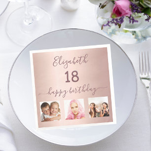 18th birthday party custom photo rose gold pink napkin