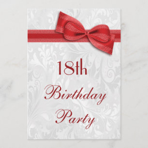 18th Birthday Party Damask and Faux Bow Invitation
