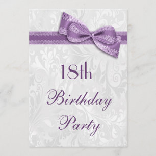 18th Birthday Party Damask and Faux Bow Invitation