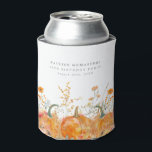 18th Birthday Party Fall Pumpkin Wildflower Custom Can Cooler<br><div class="desc">Fall pumpkins are nestled in delicate golden yellow and orange wildflowers to create an elegant aesthetic. All of the text is editable so you can easily craft your own special mood.</div>