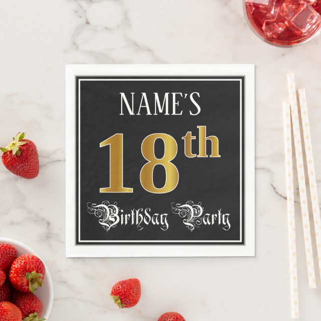 18th Birthday Party — Fancy Script, Faux Gold Look Napkin (Insitu)