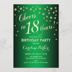 18th Birthday Party - Gold Green Invitation