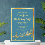 18th birthday party gold music notes teal blue invitation<br><div class="desc">Let's party and dance! A trendy,  modern 18th birthday party invitation card for both men and women.  Teal,  blue green coloured background,  with faux gold  frame and music notes,  golden coloured letters. Templates for your party information.  Back:  faux gold music notes.</div>