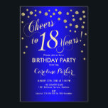 18th Birthday Party - Gold Royal Blue Invitation<br><div class="desc">18th Birthday Party Invitation
Elegant design with faux glitter gold and and royal blue. Cheers to 18 Years!</div>