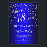 18th Birthday Party - Gold Royal Blue Invitation<br><div class="desc">18th Birthday Party Invitation
Elegant design with faux glitter gold and and royal blue. Cheers to 18 Years!</div>