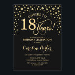 18th Birthday Party Invitation - Gold Black<br><div class="desc">18th Birthday Party Invitation.
Elegant design with faux glitter gold and black. Cheers to 18 Years! Message me if you need furhter customization.</div>