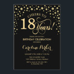 18th Birthday Party Invitation - Gold Black<br><div class="desc">18th Birthday Party Invitation.
Elegant design with faux glitter gold and black. Cheers to 18 Years! Message me if you need furhter customization.</div>