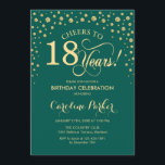18th Birthday Party Invitation - Gold Green<br><div class="desc">18th Birthday Party Invitation.
Elegant design with faux glitter gold and green. Cheers to 18 Years! Message me if you need further customization.</div>
