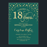 18th Birthday Party Invitation - Gold Green<br><div class="desc">18th Birthday Party Invitation.
Elegant design with faux glitter gold and green. Cheers to 18 Years! Message me if you need further customization.</div>
