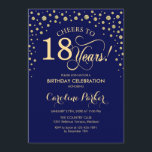 18th Birthday Party Invitation - Gold Navy Blue<br><div class="desc">18th Birthday Party Invitation.
Elegant design with faux glitter gold and navy blue. Cheers to 18 Years! Message me if you need further customization.</div>