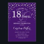 18th Birthday Party Invitation - Silver Purple<br><div class="desc">18th Birthday Party Invitation.
Elegant design with faux glitter silver and purple. Cheers to 18 Years! Message me if you need further customization.</div>
