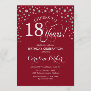 18th Birthday Party Invitation - Silver Red