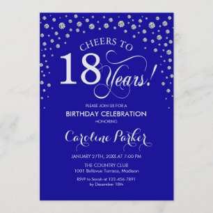 18th Birthday Party Invitation - Silver Royal Blue