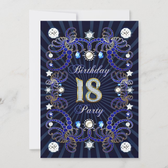 18th birthday party invite with masses of jewels (Front)